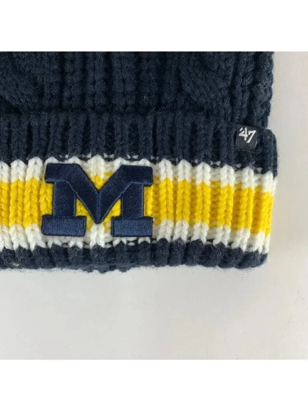 Lot of 3 Michigan Wolverines NCAA Womens Navy Blue Gold 47 Knit Pom Beanie Caps
